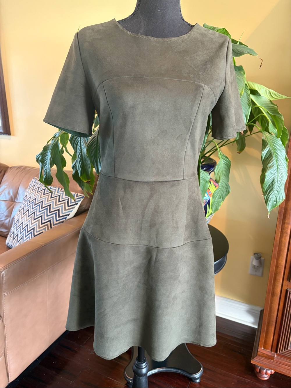 FRNCH Green Micro Suede Panel Zip in fit & flare style - Small